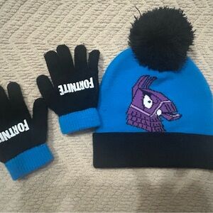 Fortnite Blue and Black Kids Beanie and Gloves Set